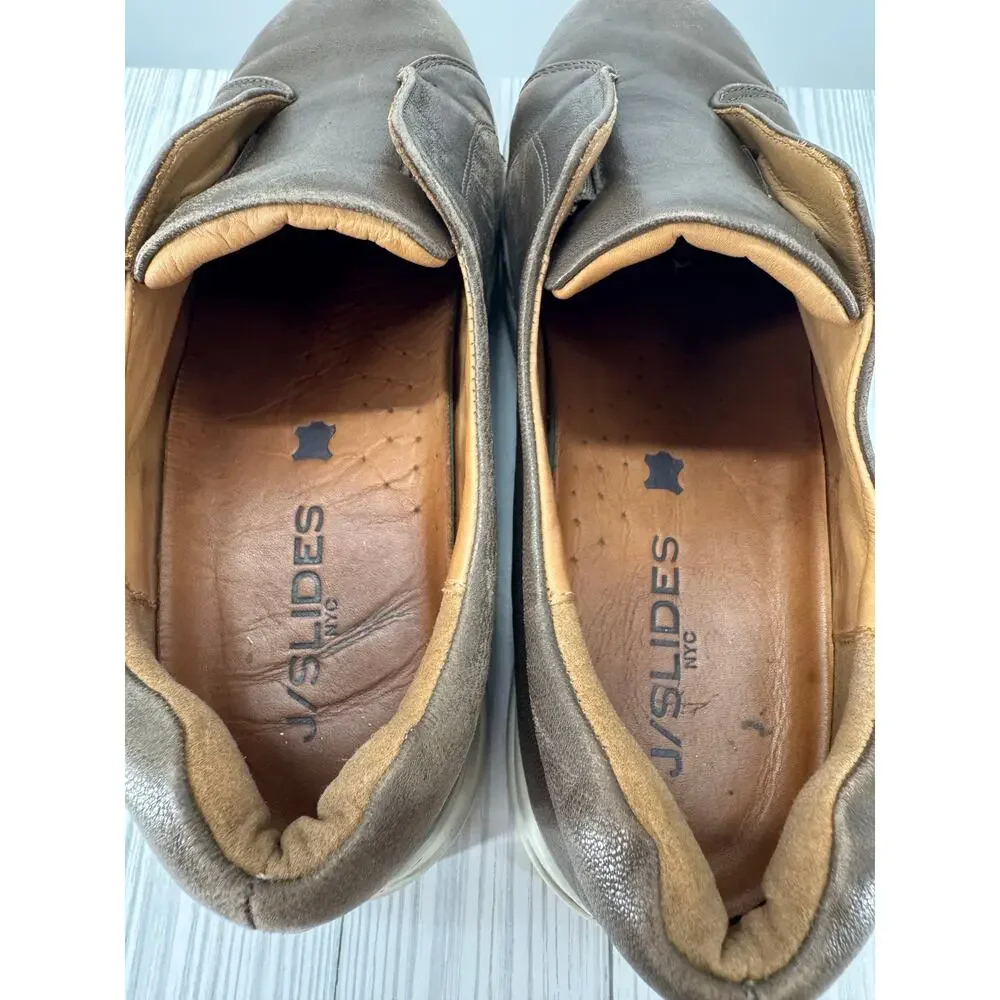 J/Slides Starr Women's Sz 8.5 Brown Leather Wedge Slip-On Sneakers Comfort Shoes